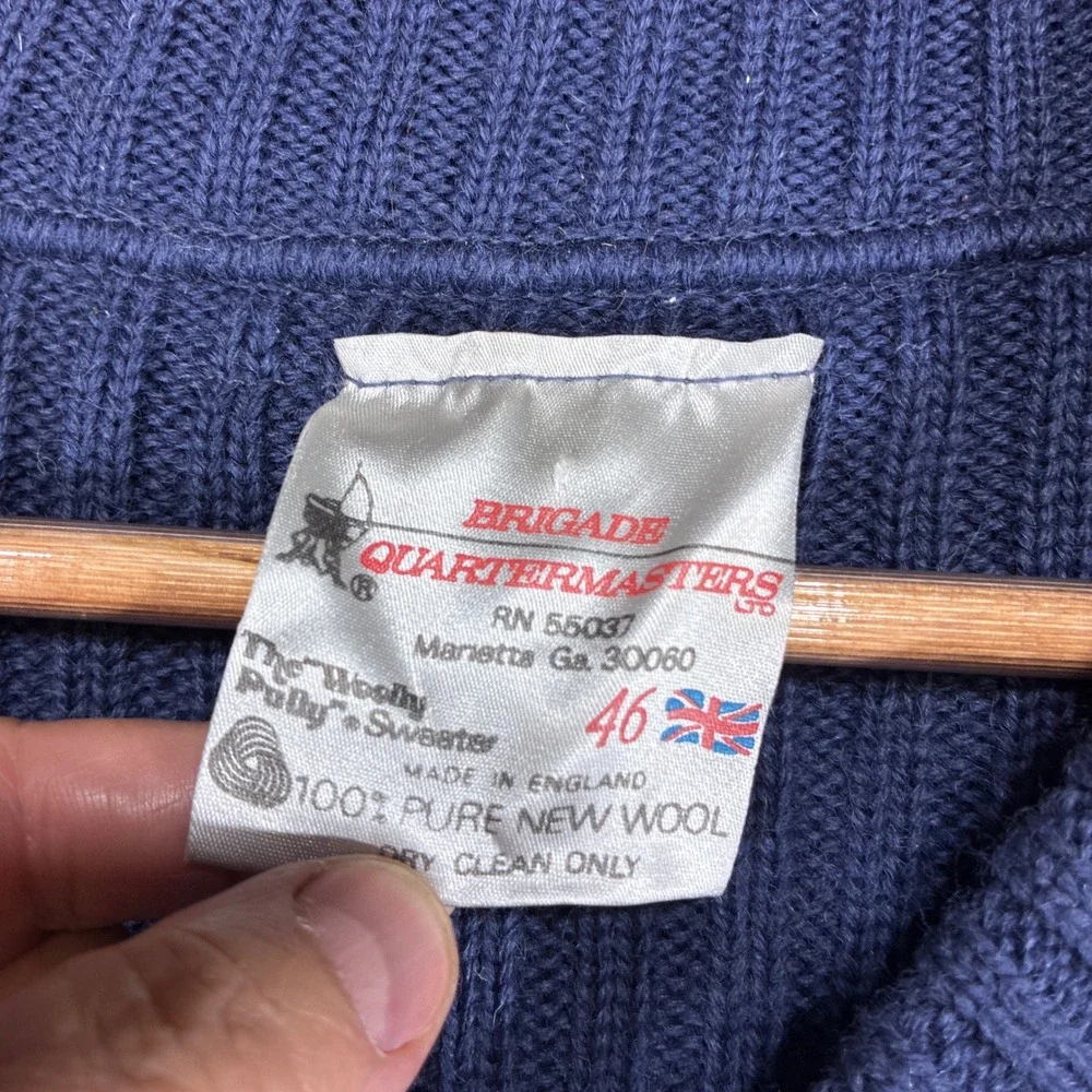 Brigade Quartermasters The Woolly Pully Sweater Mens 46 Blue V-Neck Vintage